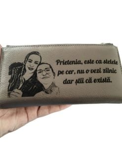 portofel dama cu fermoar gri piele naturala Prietenia