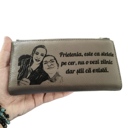 portofel dama cu fermoar gri piele naturala Prietenia