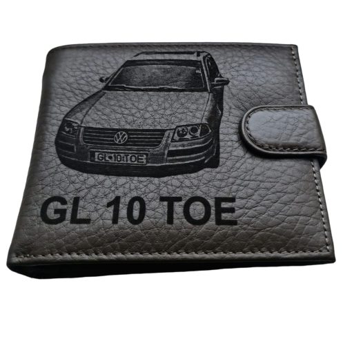 Portofel personalizat piele naturala gri Cu masina si nr auto