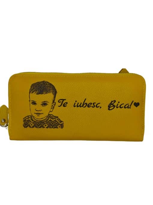 portofel dama penar galben cu fermoar Te iubesc!