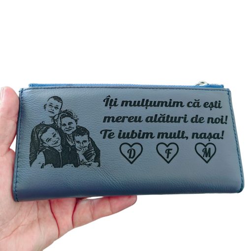 portofel dama albastru cu fermoar Iti multumim
