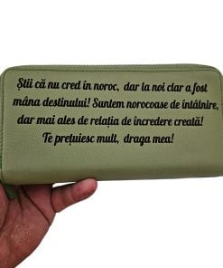 portofel verde piele naturala cu 2 fermoare Te pretuiesc mult