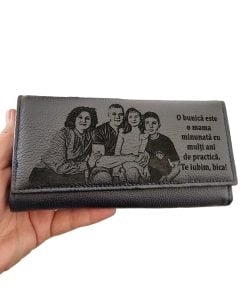 cadou personalizat portofel dama piele naturala negru O Bunica