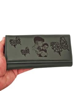 portofel personalizat dama negru cu poza si fluturi