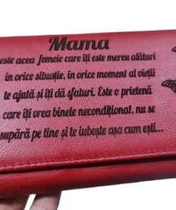 Portofel dama piele naturala rosu personalizat Mama
