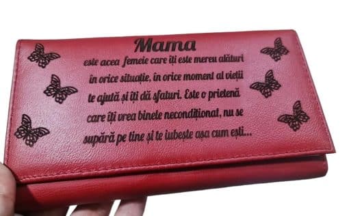 Portofel dama piele naturala rosu personalizat Mama