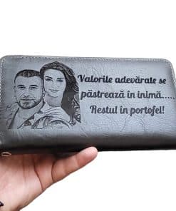 Portofel dama piele naturala gri penar Se pastreaza in inima.