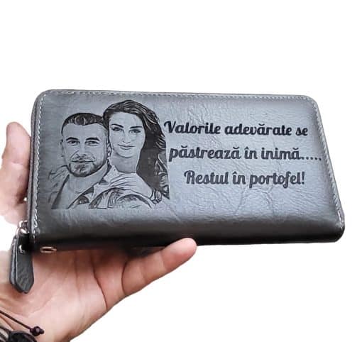 Portofel dama piele naturala gri penar Se pastreaza in inima.