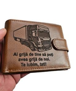 portofel personalizat cu tir maro coniac Ai grija