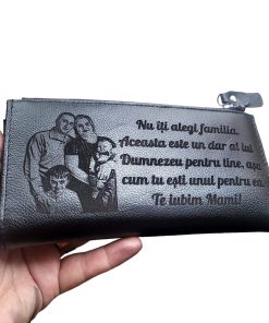 Portofel dama piele naturala personalizat negru Nu iti alegi familia