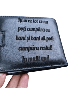 Portofel Personalizat 'La multi ani', barbati, piele naturala , negru