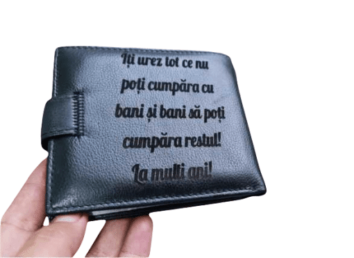 Portofel Personalizat 'La multi ani', barbati, piele naturala , negru