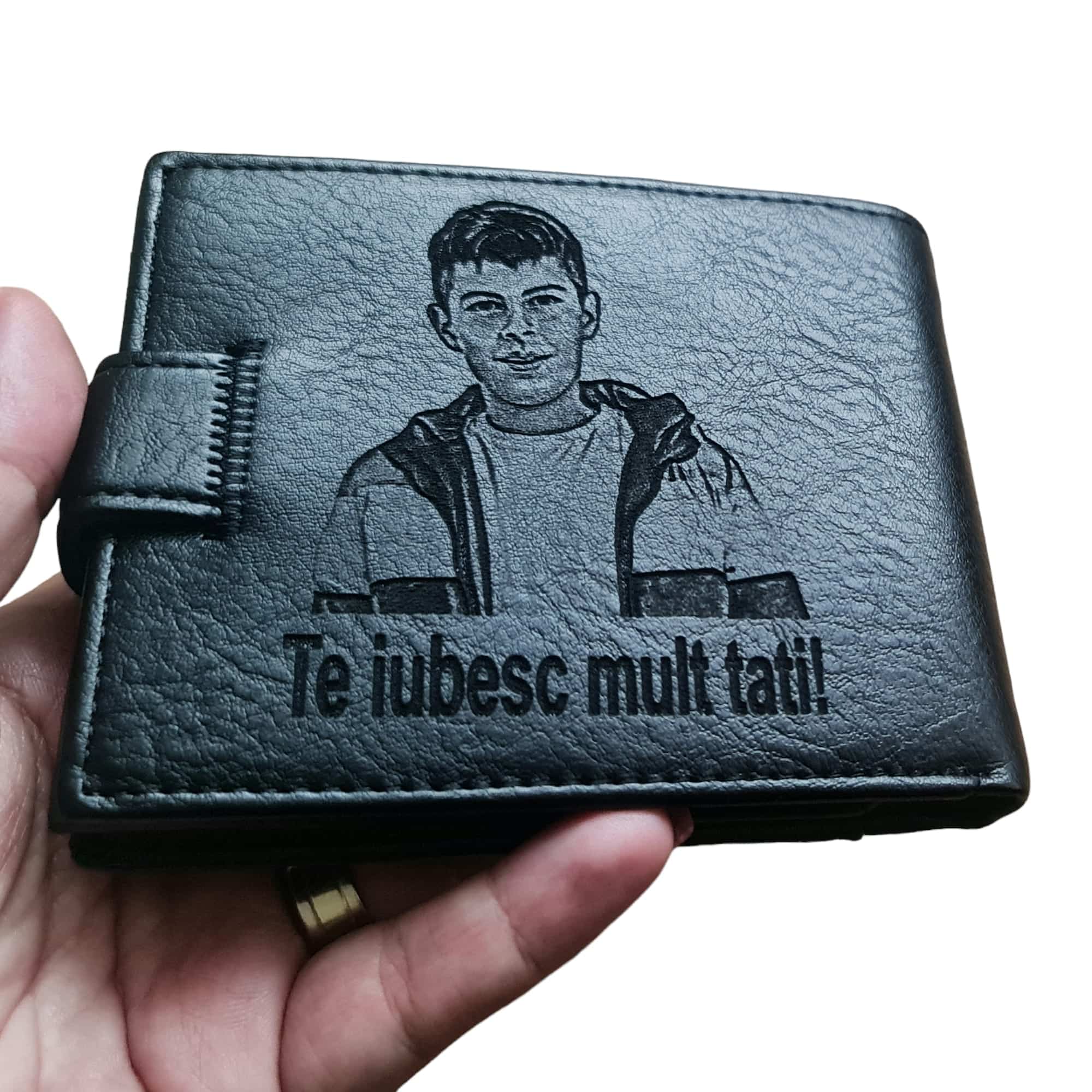 portofel personalizat negru cu capsa TE IUBESC MULT TAI!!!