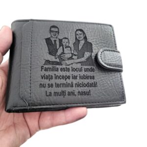 portofel negru cu capsa Familia este Locul!