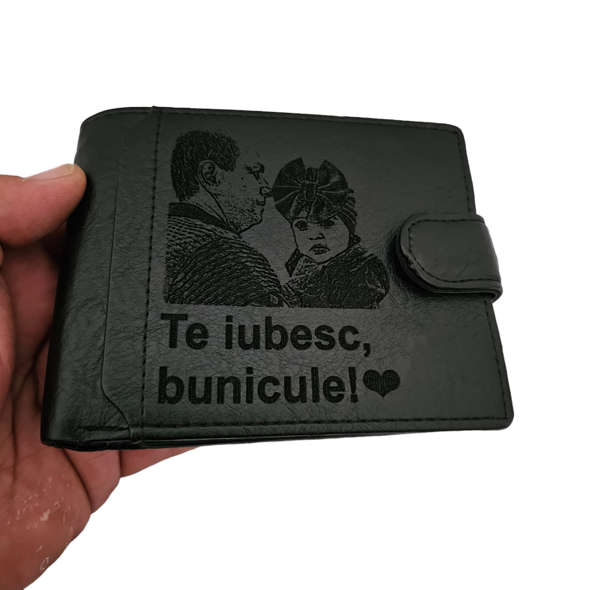 portofel negru cu capsa Te Iubesc Bunicule