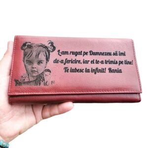 Portofel dama rosu piele naturala personalizat L-am rugat