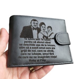 portofel cadou personalizat negru cu capsa Te iubim tati