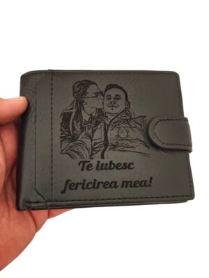 Portofel personalizat  negru cu capsa Fericirea Mea