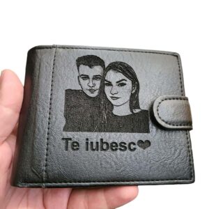 portofel negru cu capsa personalizat TE IUBESC.