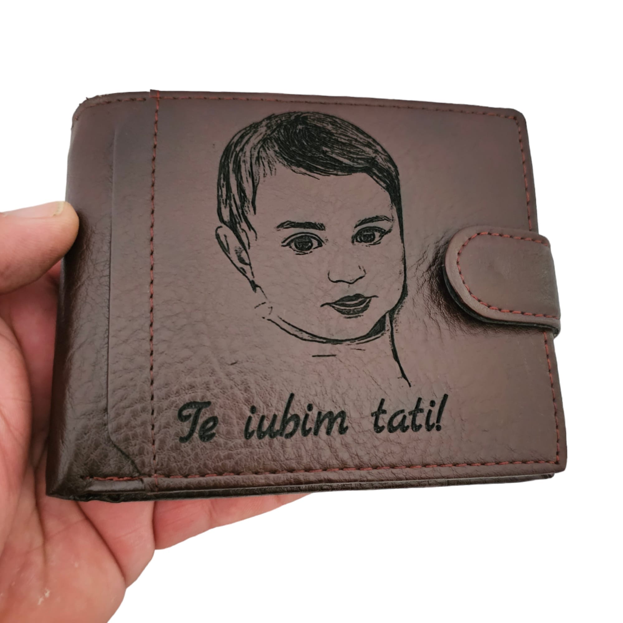 portofel maro cu capsa Te Iubim!