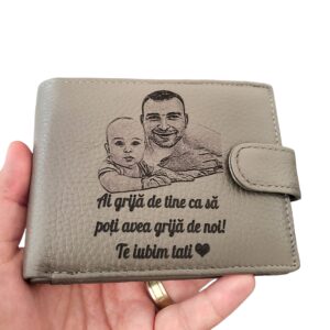 portofel gri cu capsa piele naturala Ai grija de Tine