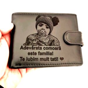 portofel piele naturala negru cu capsa Comoara este