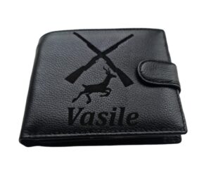 Portfel negru cu capsa piele naturala Arme vanatoare.