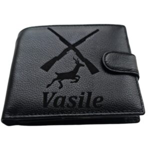 Portfel negru cu capsa piele naturala Arme vanatoare.