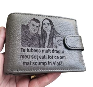 portofel gri cu capsa piele naturala Dragul meu.