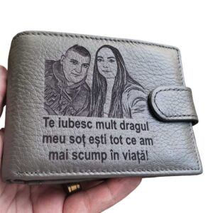 portofel gri cu capsa piele naturala Dragul meu.