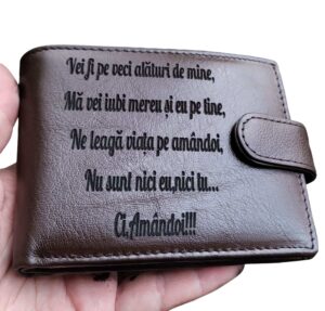 Portofel personalizat maro cu capsa Vei fi pe veci