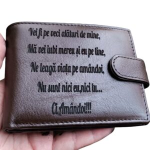 Portofel personalizat maro cu capsa Vei fi pe veci