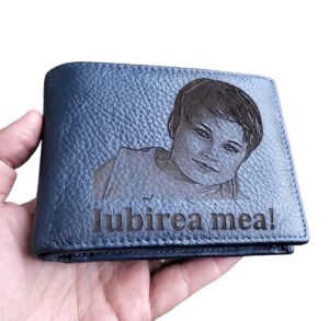 Portofel Personalizat piele naturala, fara  capsa, bluemarin Iubirea mea
