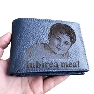 Portofel Personalizat piele naturala, fara  capsa, bluemarin Iubirea mea