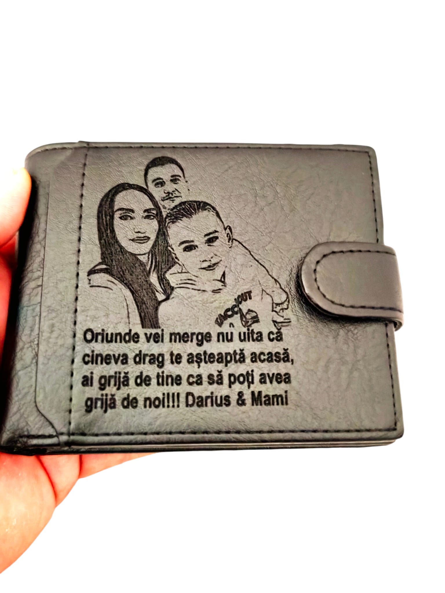 Portofel piele gravat cu poza si text laser