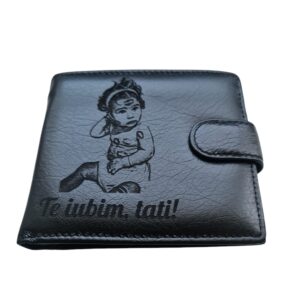 Portofel Personalizat 'Te iubim Tati', barbati, piele naturala , negru