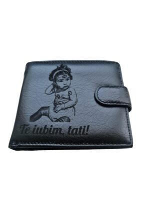 Portofel Personalizat 'Te iubim Tati', barbati, piele naturala , negru