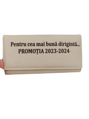 portofel beige dama personalizat cu text Diriginta