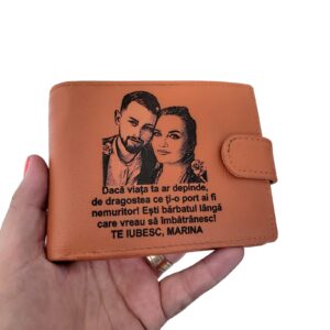 portofel piele naturala maro coniac cu capsa