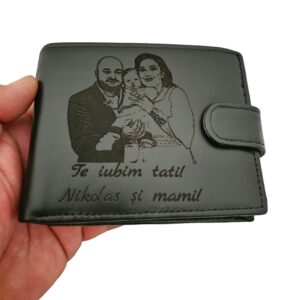 portofel negru cu capsa personalizat Te iubim tati si nume