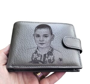 portofel piele naturala gri cu capsa Personalizat Cu Poza