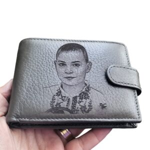 portofel piele naturala gri cu capsa Personalizat Cu Poza