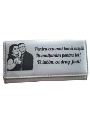 cadou personalizat portofel dama beige Cu drag finii