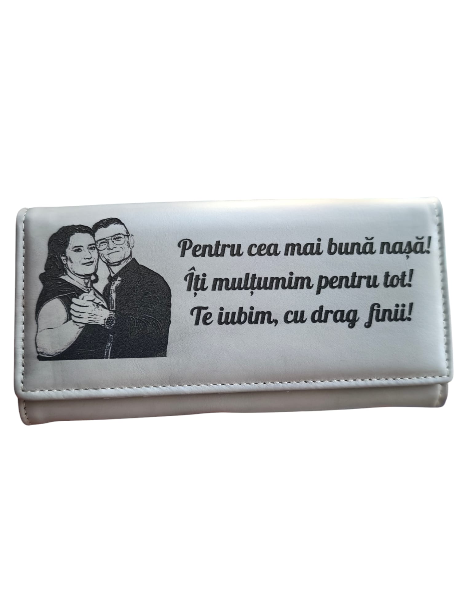 cadou personalizat portofel dama beige Cu drag finii