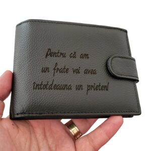 portofel personalizat negru cu capsa Am un frate