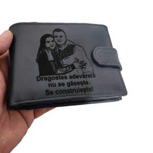 portofel piele naturala albastru cu capsa Dragostea Adevarata