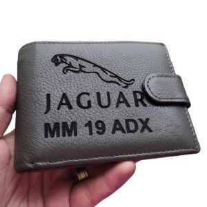 portofel piele naturala gri cu capsa logo Auto