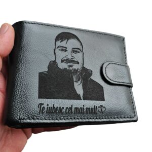 portofel cu poza si text negru Te iubesc