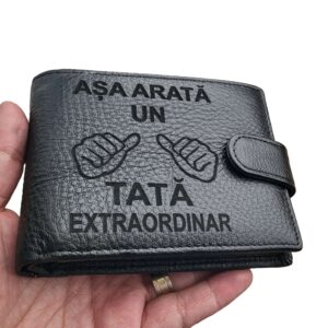 portofel negru cu capsa piele naturala Tata extraordinar