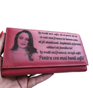 Portofel dama gravat cu poza si text